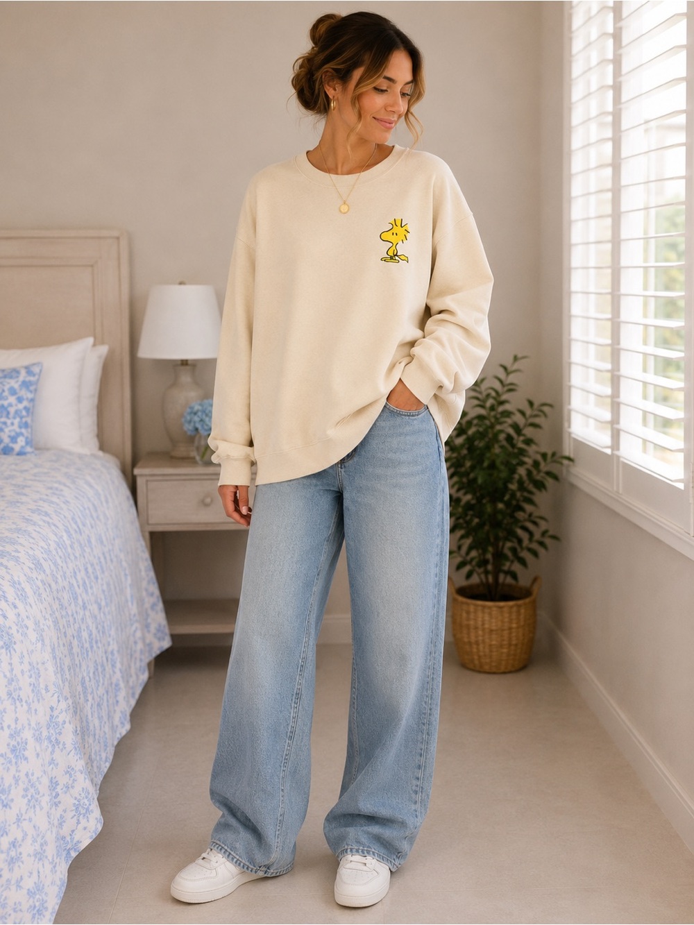 Peanuts Cream Woodstock Graphic Sweatshirt XL